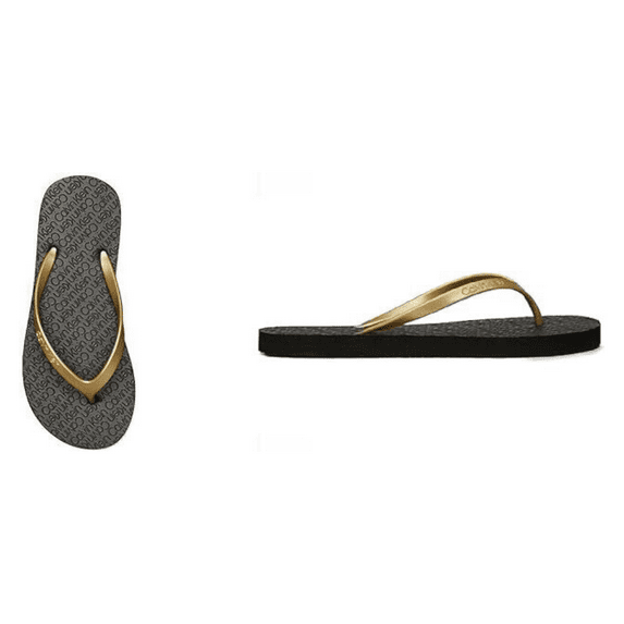 Calvin Klein Women's Bi-Color Logo Thong Sandal Black Size 6
