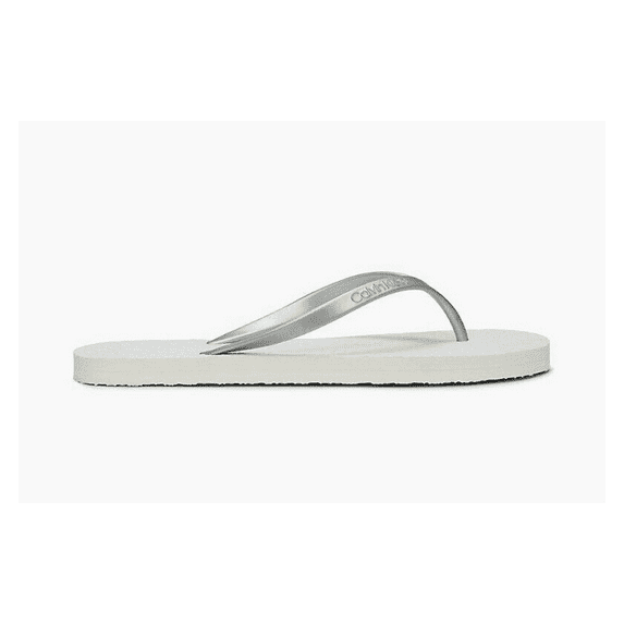 Calvin Klein Women's Bi-Color Logo Thong Sandal White Size 10