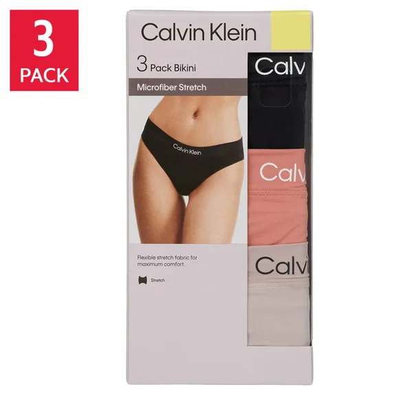 Calvin Klein Womens Bikini Panties, Comfortable Fit, 3-Pack US, Alpha, X-Large, Regular, Regular Beige