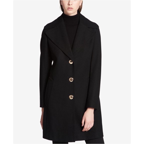 Calvin Klein Women's Black Oversized-Collar Walker Coat, Size S
