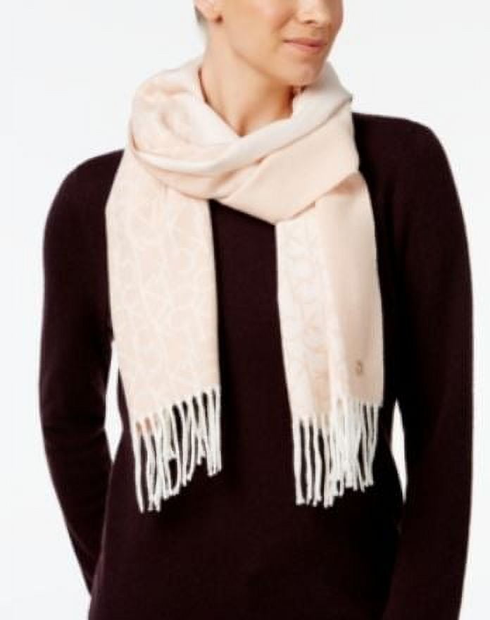 Calvin Klein Women's Blush Signature & Solid Border Scarf, One Size