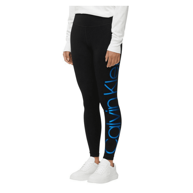 Calvin Klein Women's Bright Blue Jumbo Logo Full Length Leggings, Black, XS  