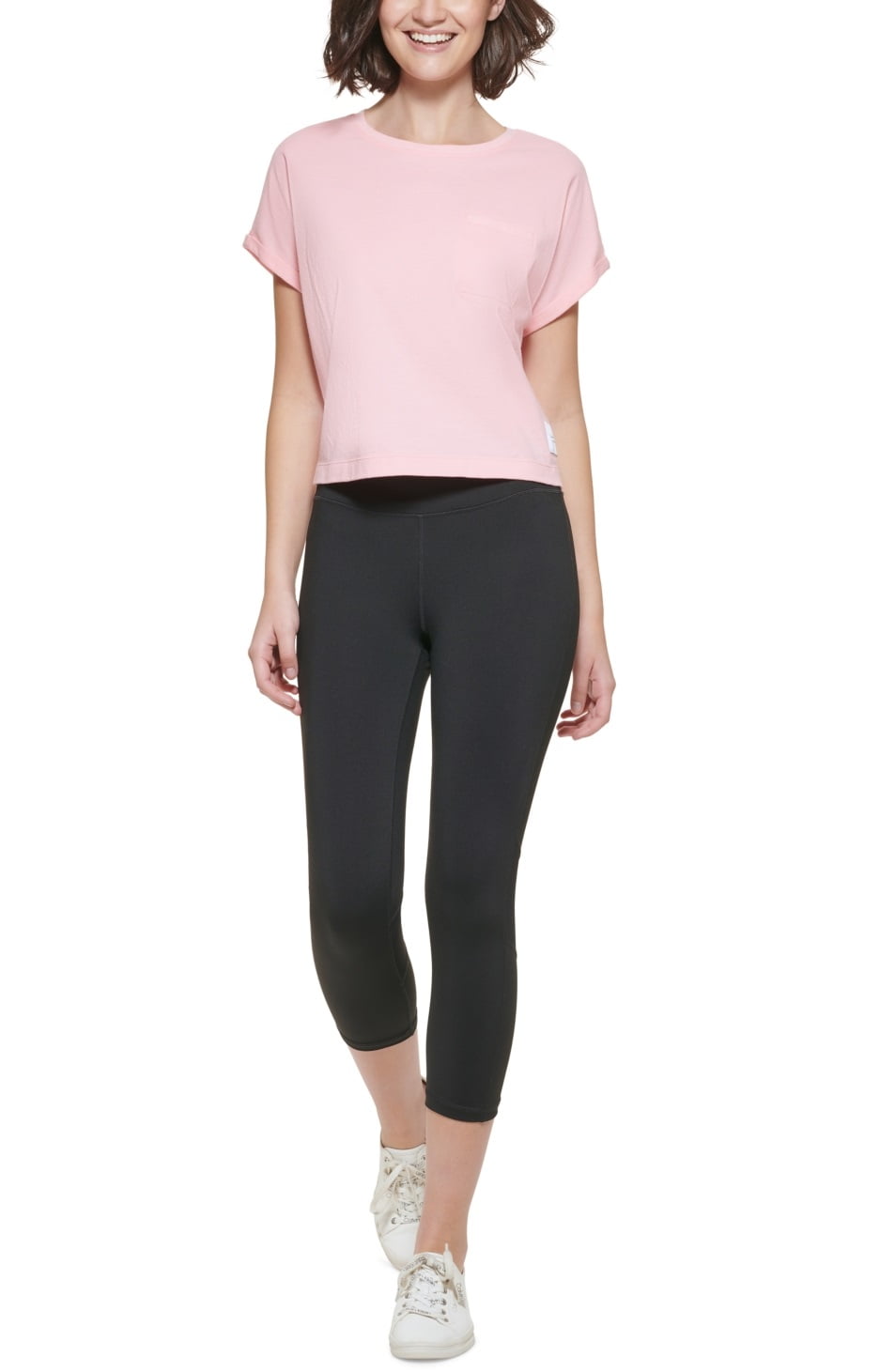 Calvin Klein Women's Bungee Hem Pocket Cotton T-Shirt Pink Size