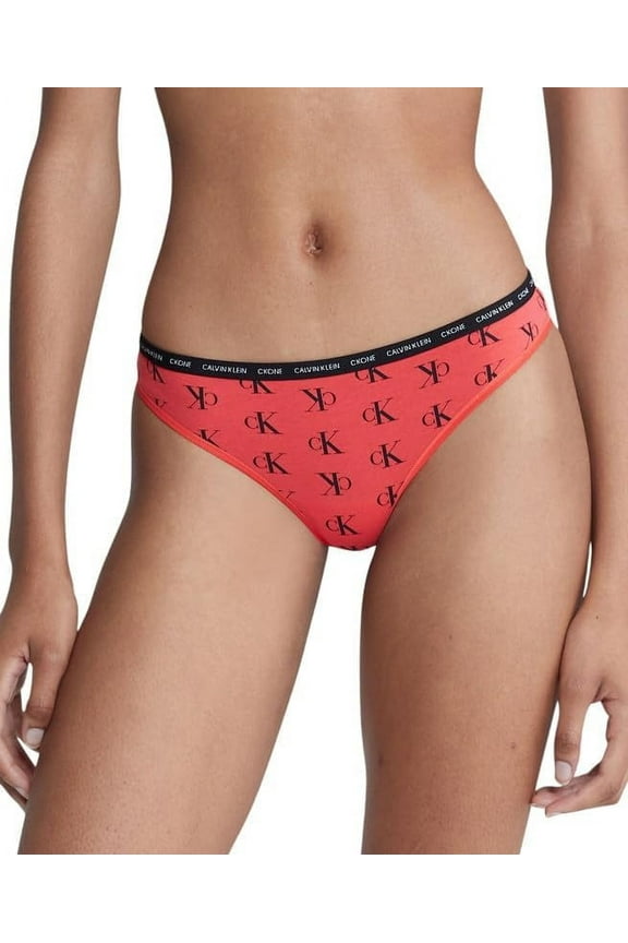 Womens CK One Cotton Singles Thong Underwear, Red, Large