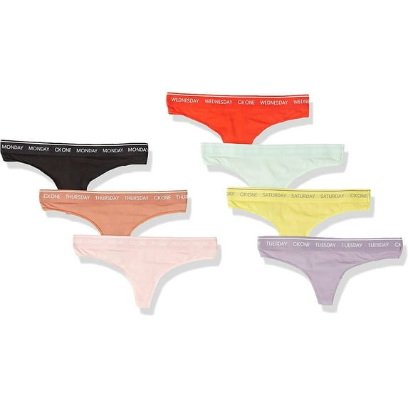 Calvin Klein Women's CK One Cotton Thong Panty, Black/Purple Essence/Tuscan Red/Sundown Orange/Pink Shell/Mesquite Lime/Cucumber Crush, X-Small