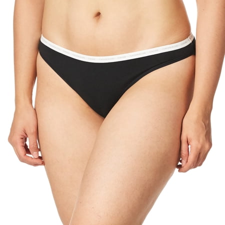 Calvin Klein Women's CK One Cotton Thong Panty, Black, X-Large