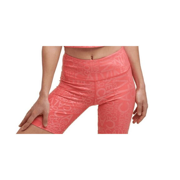 Calvin Klein Women's CK Print Allover, Stretch, Ins. 7 Bike Shorts, Orange, M