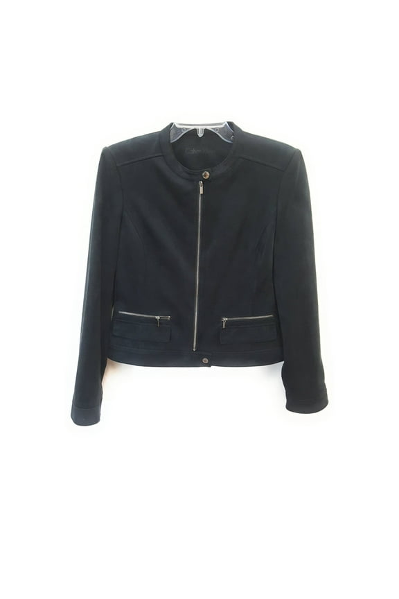 Women's Career Faux-Suede Jacket, Charcoal, 8