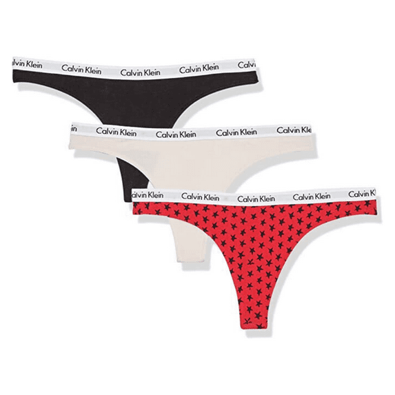 Calvin Klein Women's Carousel Logo Cotton Thong Multicolor, 3- Pack,Md