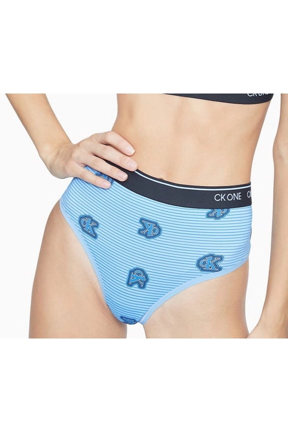 Women's Ck One High-Waist Thong Underwear QF5745, Blue, Size Small
