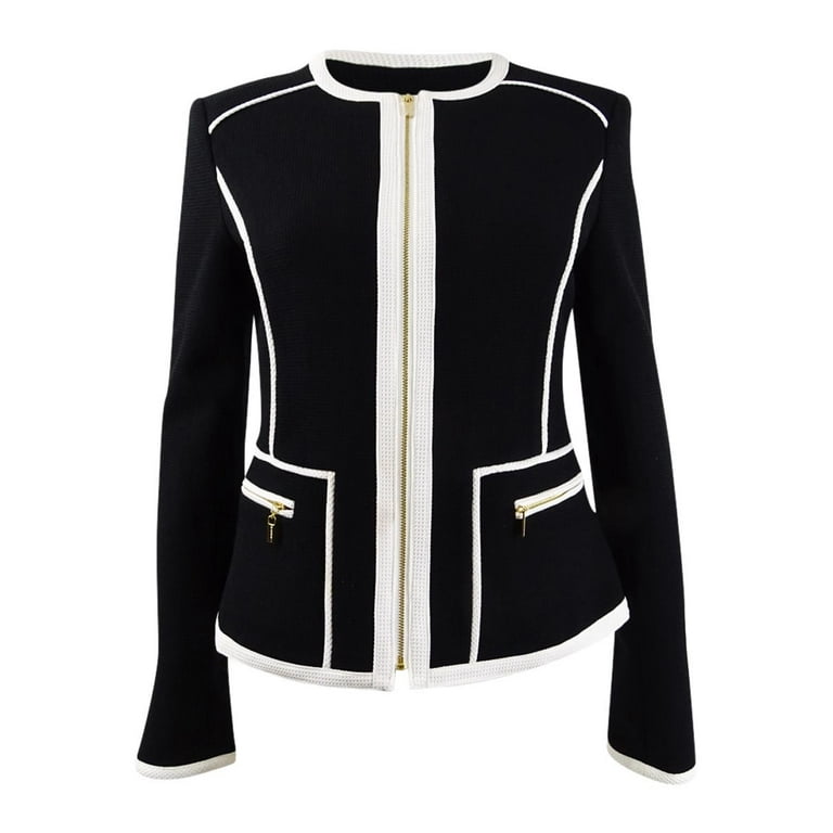 Calvin Klein Women s Contrast Trim Jacket 0 Black White