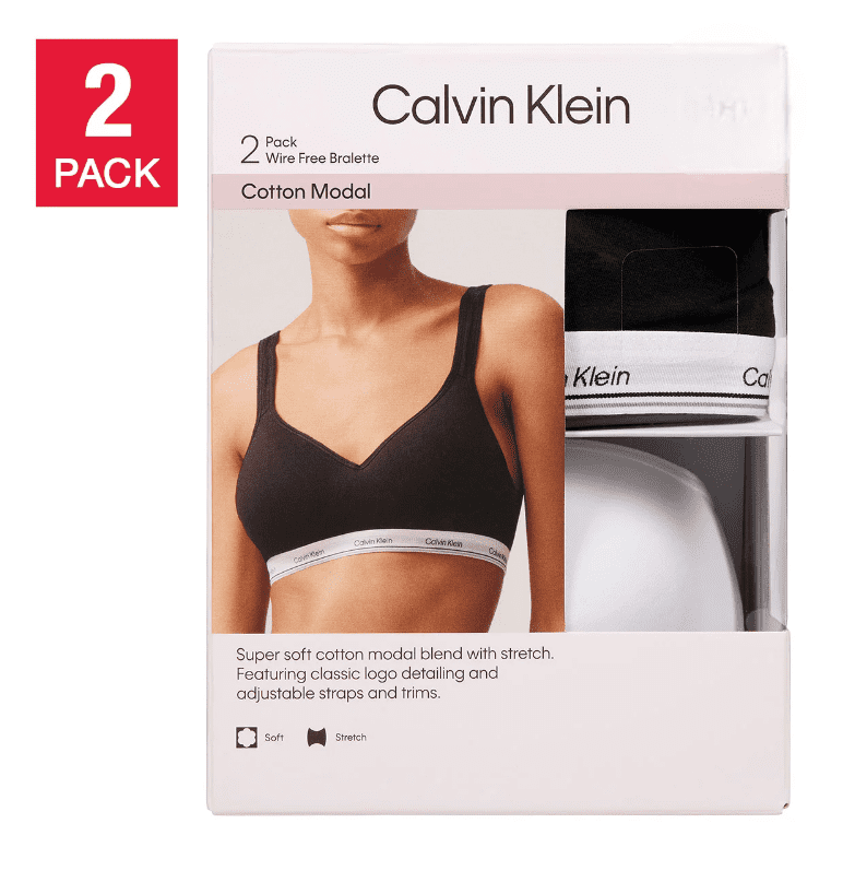 Calvin Klein Women's Cotton Modal Balance Wire Free Bra Bralette (Black/White, Medium)
