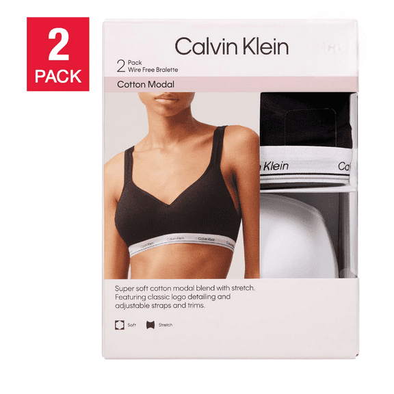 Calvin Klein Women's Cotton Modal Balance Wire Free Bra Bralette (Black/White, Large)