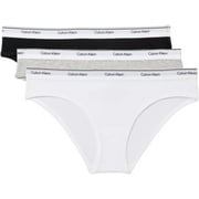 CALVIN KLEIN Women’s Cotton Soft Stretch Bikini, 3-Pack (Black/White/Gray, Large)