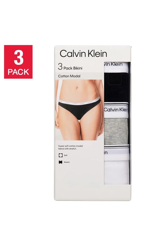 Women’s Cotton Soft Stretch Bikini, 3-Pack (Black/White/Gray, Medium)