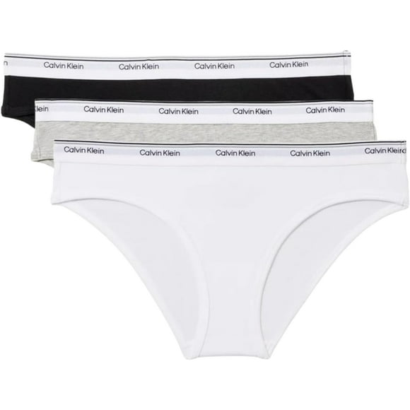 Calvin Klein Womens Cotton Soft Stretch Bikini, 3-Pack (Black/White/Gray, X-Small)