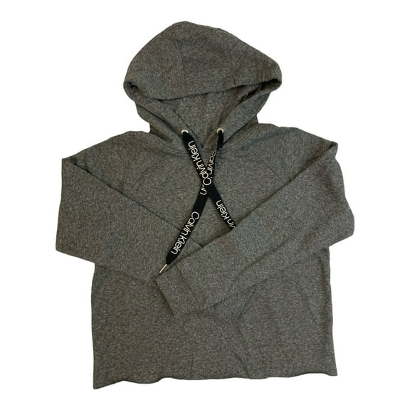 Calvin Klein Women's Cozy Relaxed Fit Fleece Logo Hoodie (Black Heather, S)