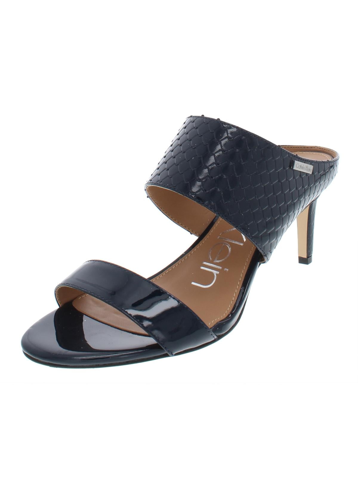 Calvin Klein Women s Croc Embossed Cecily Patent Leather Stiletto Slide Sandals Navy Size 7M Walmart