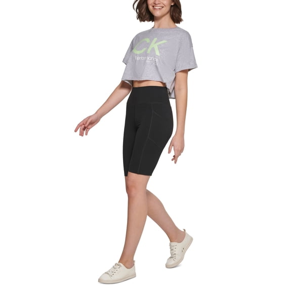Calvin Klein Performance Womens Cropped Logo T-Shirt Pearl Grey Key Lime L