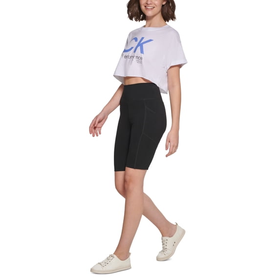 Calvin Klein Performance Womens Cropped Logo T-Shirt White Hyacinth L