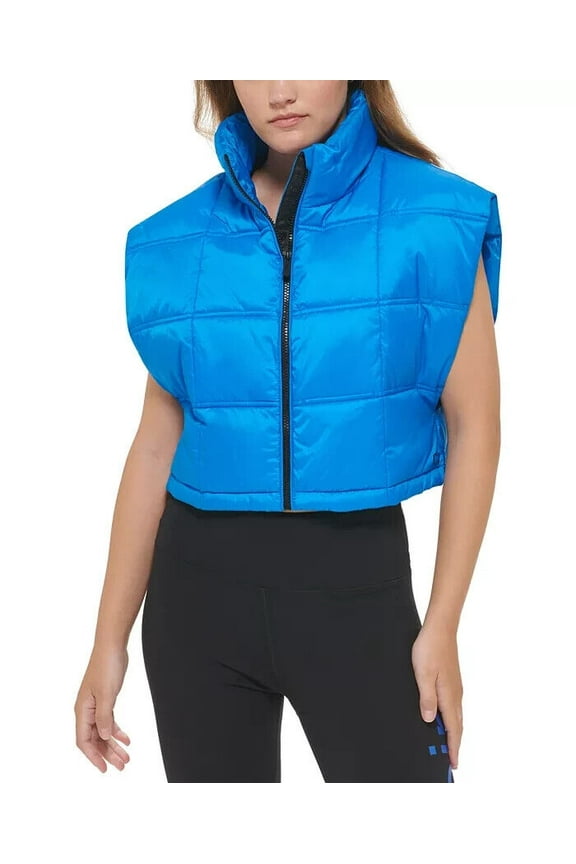Women's Cropped Mock-Neck Zip-up Vest Neon Blue Size XL MSRP $80