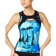 thumbnail image 1 of Calvin Klein Women's Cutout Illusion Active Tankini Top (Cyan/Multi, X-Small), 1 of 2