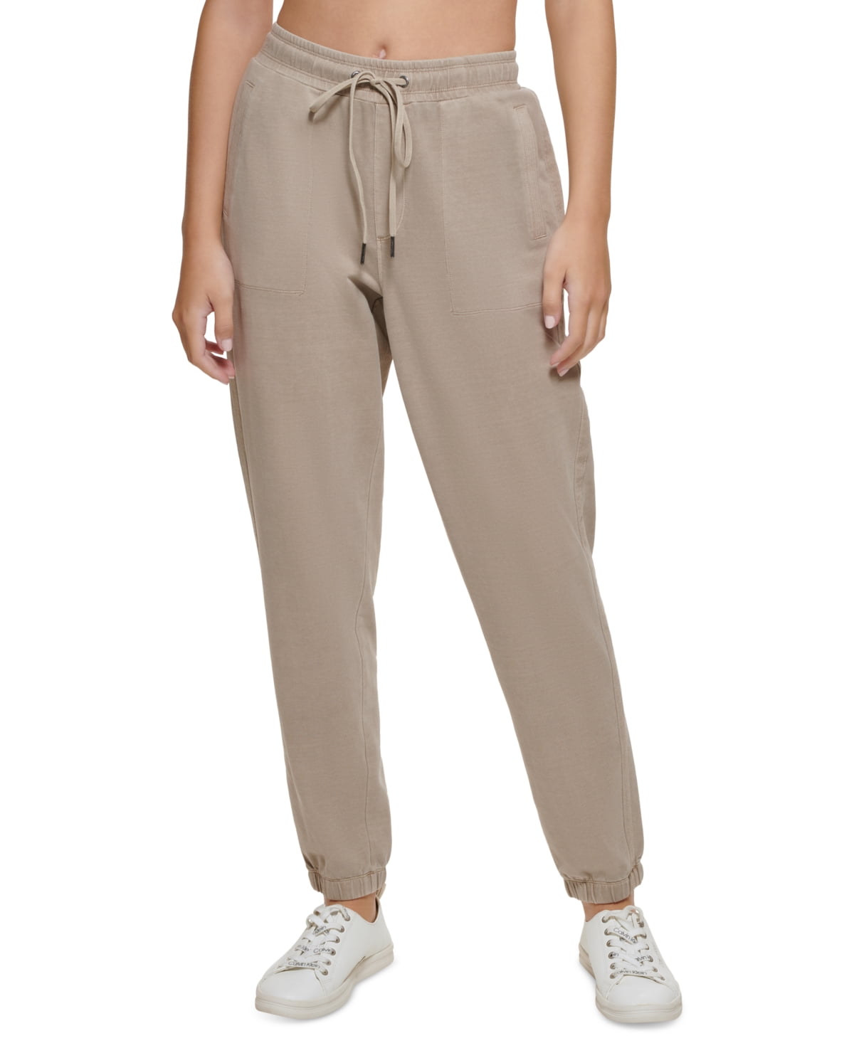 Calvin Klein Women's Garment Dye Smocked Waist Joggers Brown Size