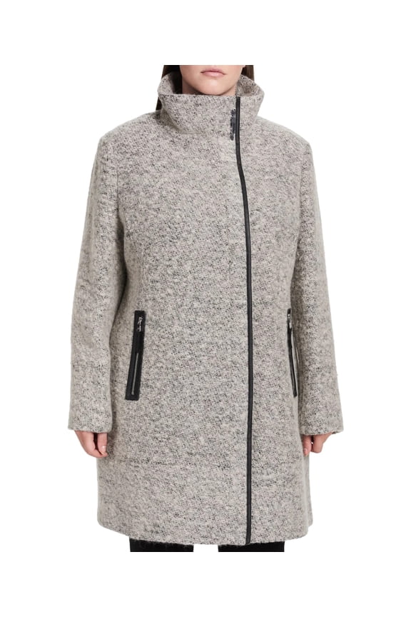 Women's Gray Wool Blend Asymmetrical Walker Coat