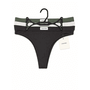 Calvin Klein Women's Green, Black, Ivory,, Thong Panties 3 Pack, Medium