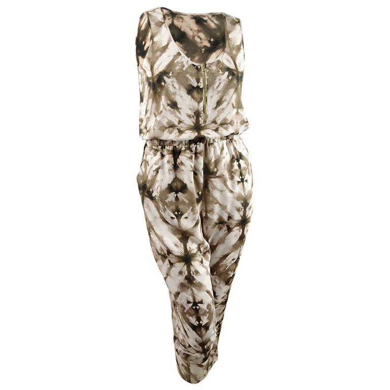 Calvin Klein Women s Half Zip Printed Jumpsuit 14 Soft White Latte Walmart