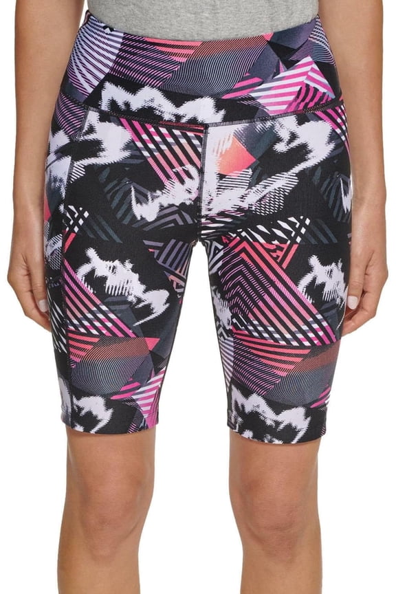 Women's High Rise Fashion Print Bike Short (Geo Shift Berry, XS)