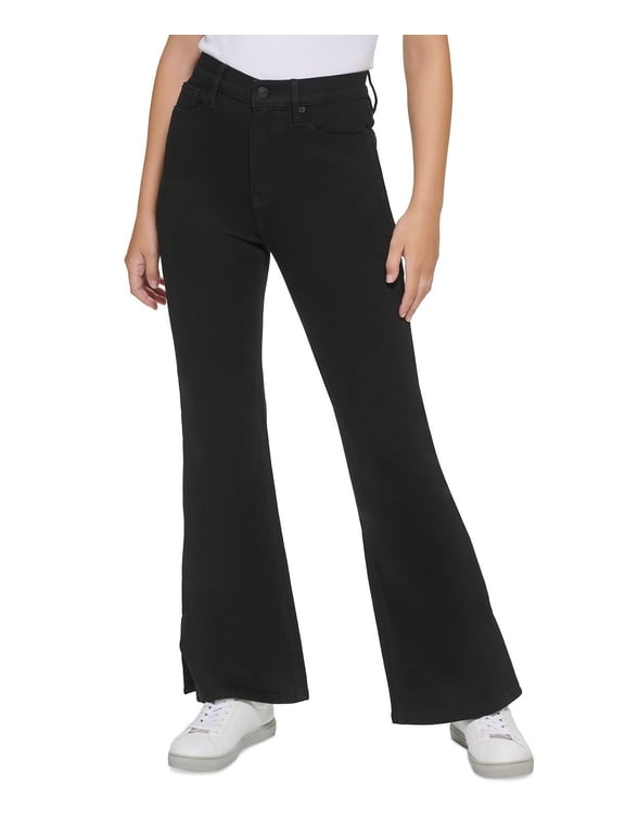 Women's High-Rise Flared Slit-Hem Jeans Blue B4HP (27,Black,Regular)