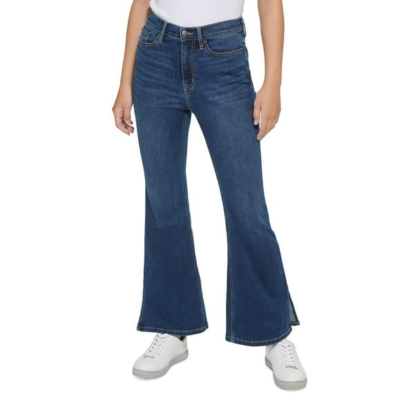 Calvin Klein Women's High-Rise Flared Slit-Hem Jeans Blue B4HP (32,Blue,Regular)