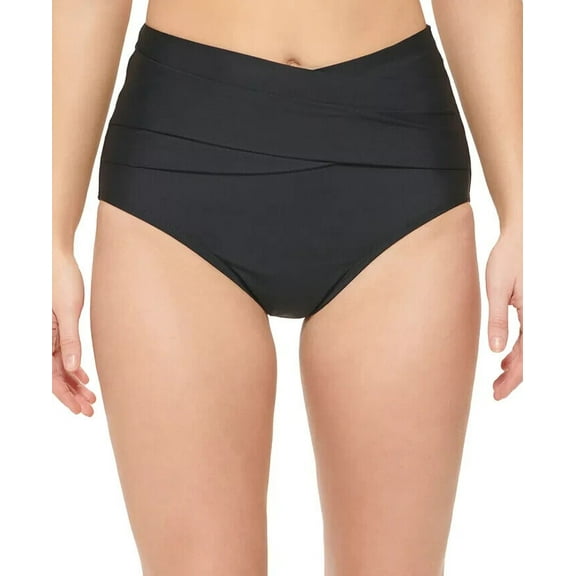 Calvin Klein Women's High-Waist Cross-Over Swim Bottom Swimsuit (XXL, Black)