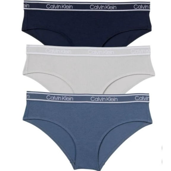 Calvin Klein Women's Hipster Underwear, 3-pack (US, Alpha, Large, Regular, Regular, Multi Blue)