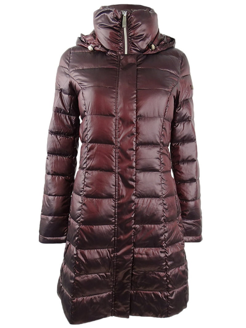 Calvin Klein Women's Hooded Packable Puffer Coat (XXS, Shine Wine