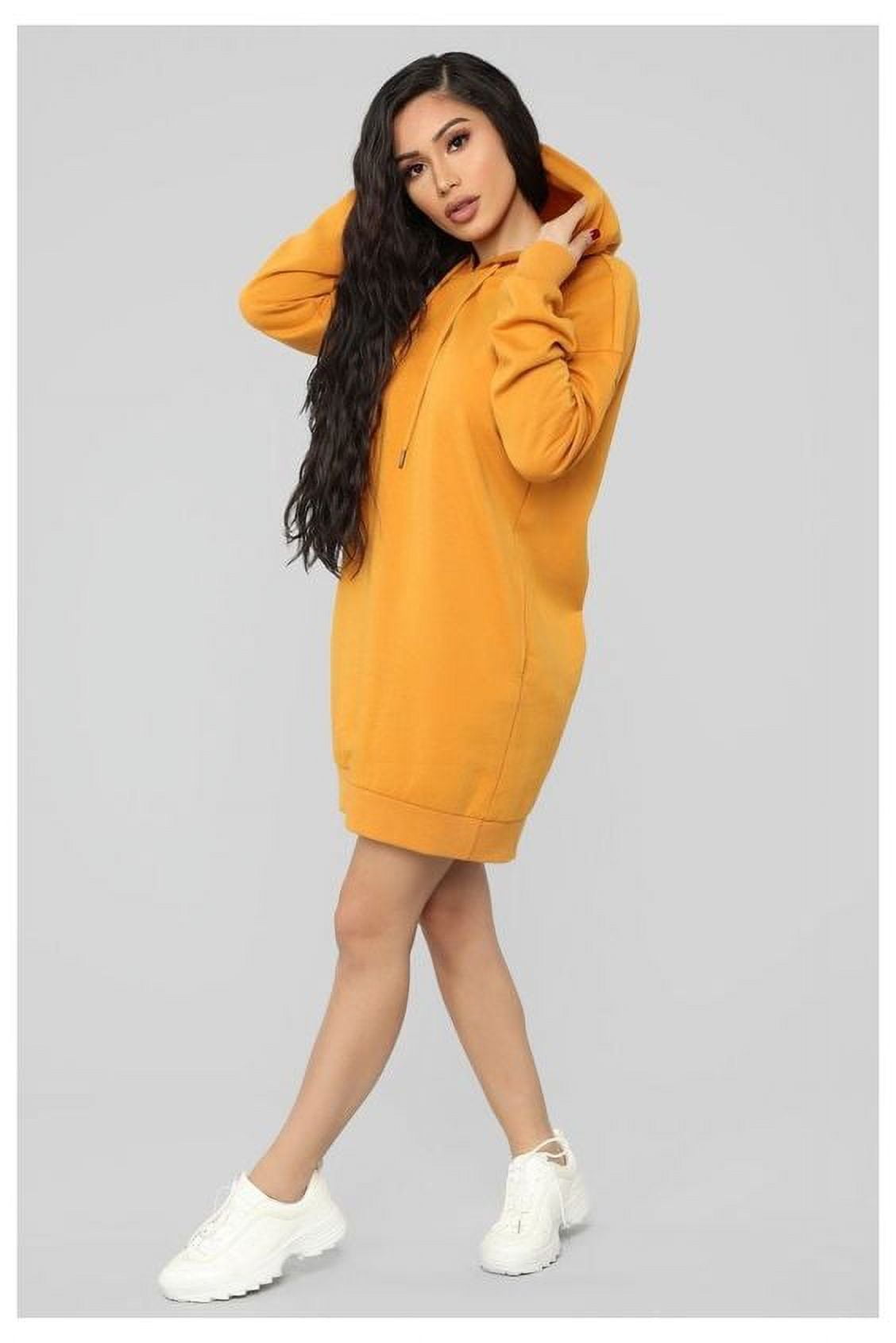 Calvin Klein Hoodie Long Large Women\'s Sleeve Dress, Mustard,