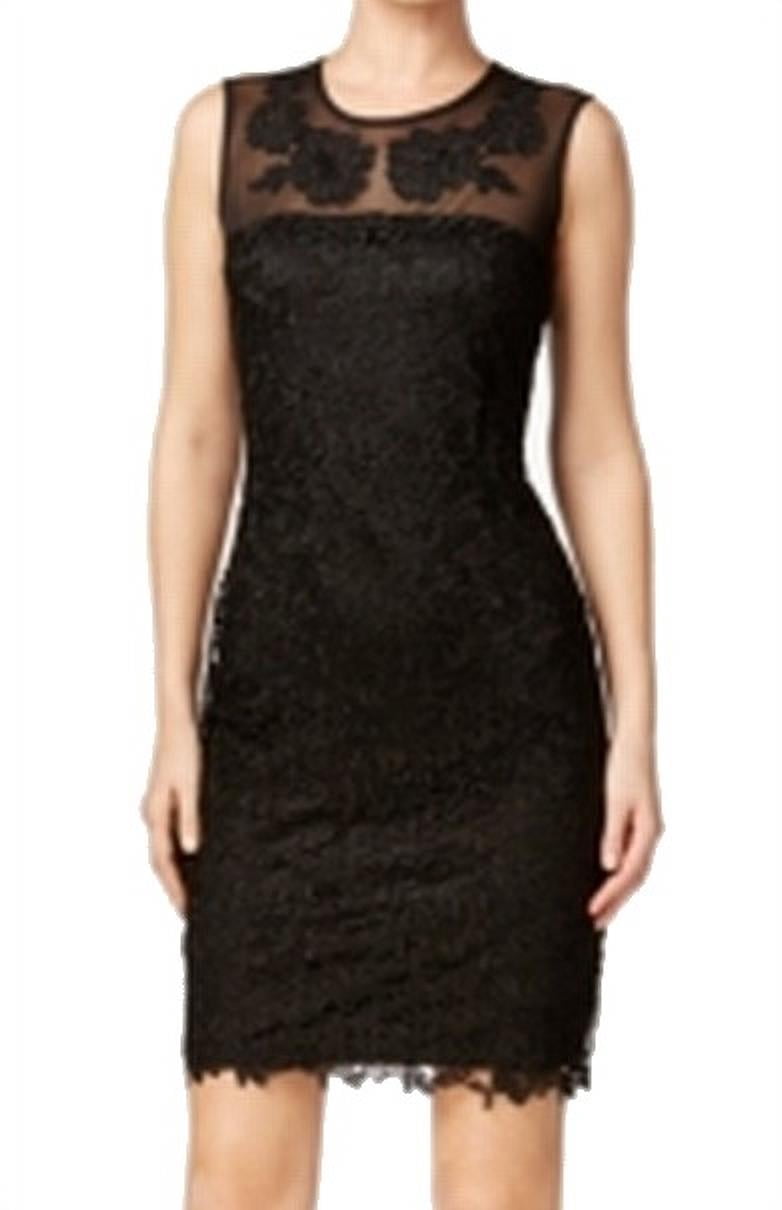 chinese dress ladies Herv L. Leroux Black Lace Neckline Sheath Dress