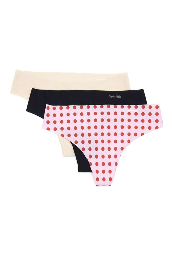 Women's Invisibles 3-Pack Thong, Grid Dot/ Beechwood/ Black, Large