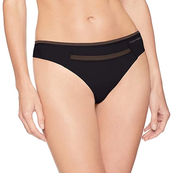 Calvin Klein Women's Invisibles Mesh Thong, Black, X-Large