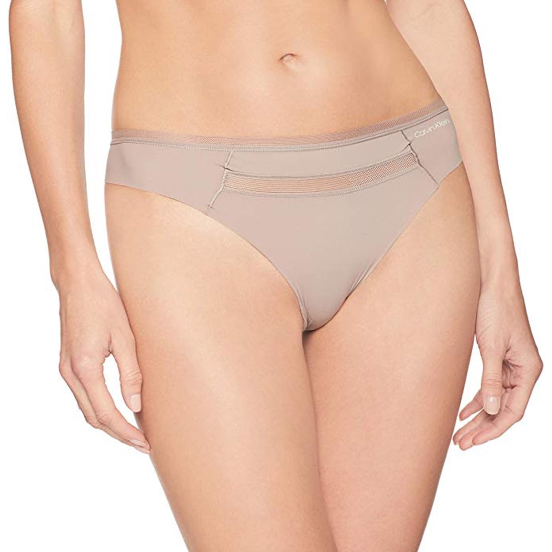 Calvin Klein Women's Invisibles Mesh Thong, Ivory, X-Large 