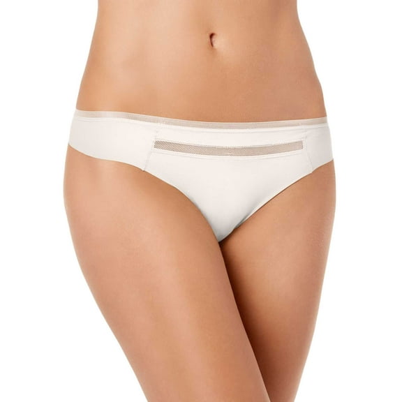 Calvin Klein Women’s Invisibles Mesh-Trim Thong Pantys, Ivory, Small