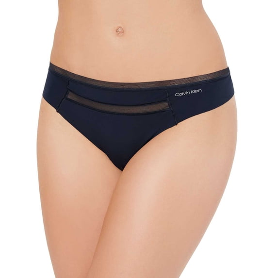 Calvin Klein Women’s Invisibles Mesh-Trim Thong Pantys, Navy, X-Small