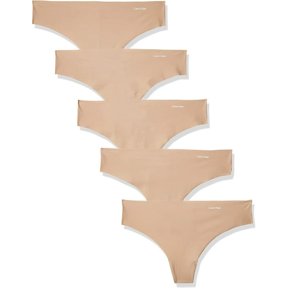 Calvin Klein Women’s Invisibles Seamless Thong Panties 5-Pack, Light Caramel, XL