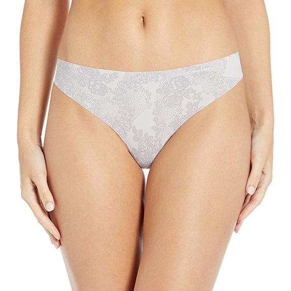 Calvin Klein Women's Invisibles Thong, Delicate Lace Nimbus, L