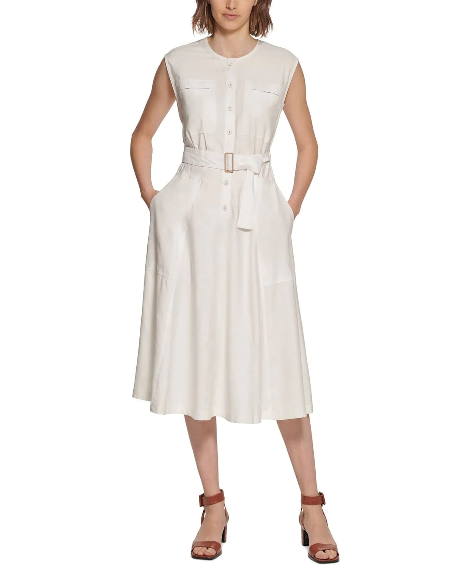 Calvin Klein Women's Ivory Belted Shirt Dress - Walmart.com Calvin Klein Women's Ivory Belted Shirt Dress - Walmart.com