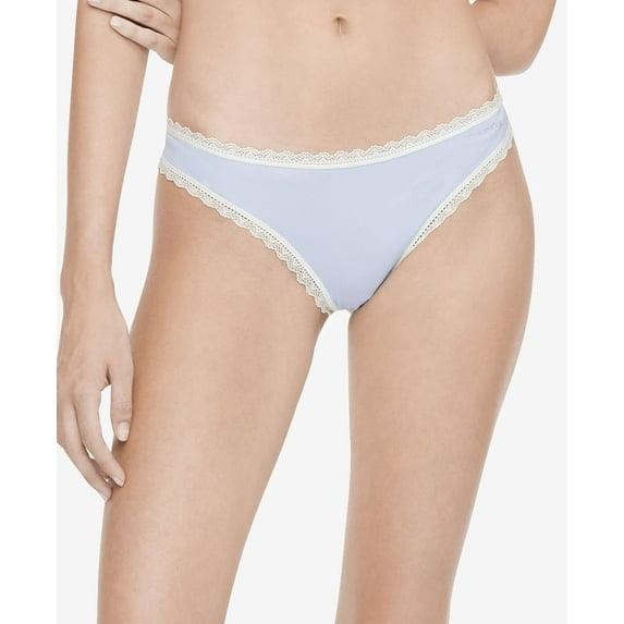 Calvin Klein Women's Lace-Trim Thong Underwear QD3705 Blue Size XL