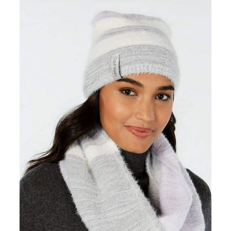 Calvin Klein Women s Lavender Color Blocked Fuzzy 2 Pc Scarf Hat Set One Size Walmart
