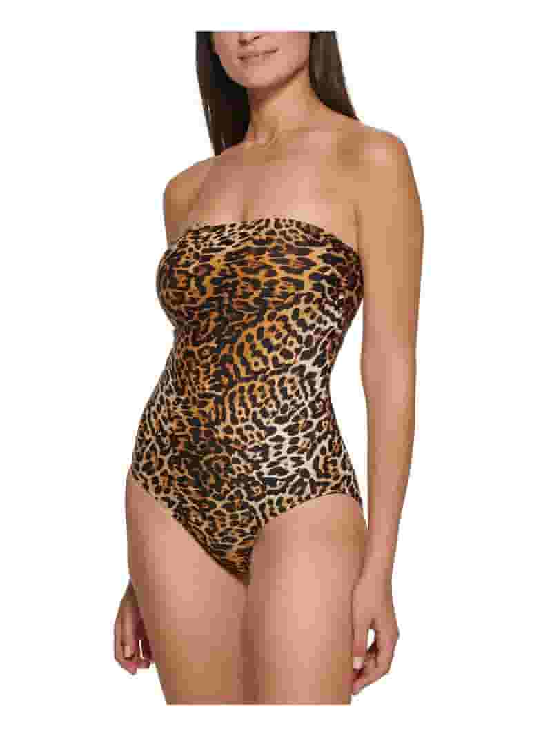 送料無料の商品 Calvin Klein Women's Leopard Print Strapless Tummy Control Clothing