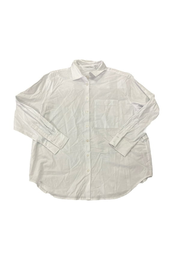 Women's Long Sleeve Button Down Woven Top (White, L)